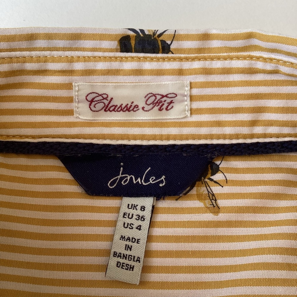 Joules shirt 8 cotton classic fit long sleeved bee print blouse yellow striped - Picture 6 of 12